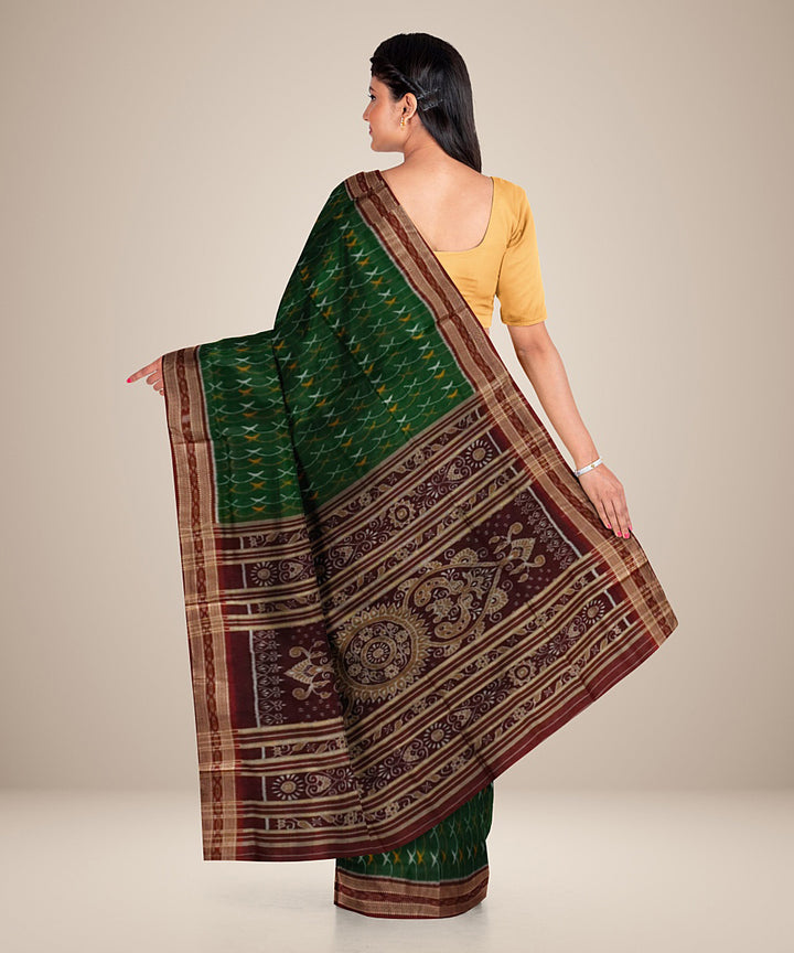 Dark green maroon silk handwoven khandua saree