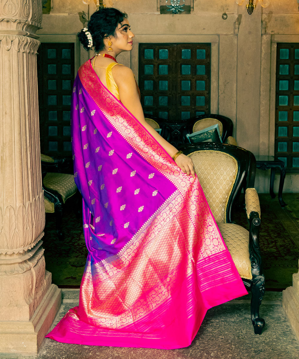Purple pink double shade silk handloom banarasi saree