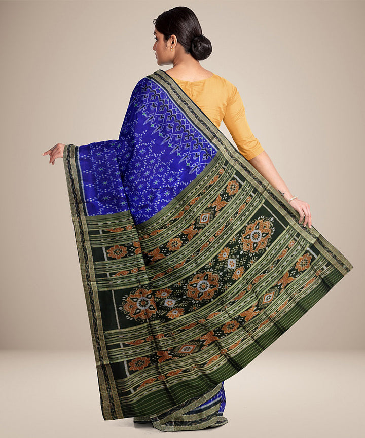 Navy blue green silk handwoven khandua saree