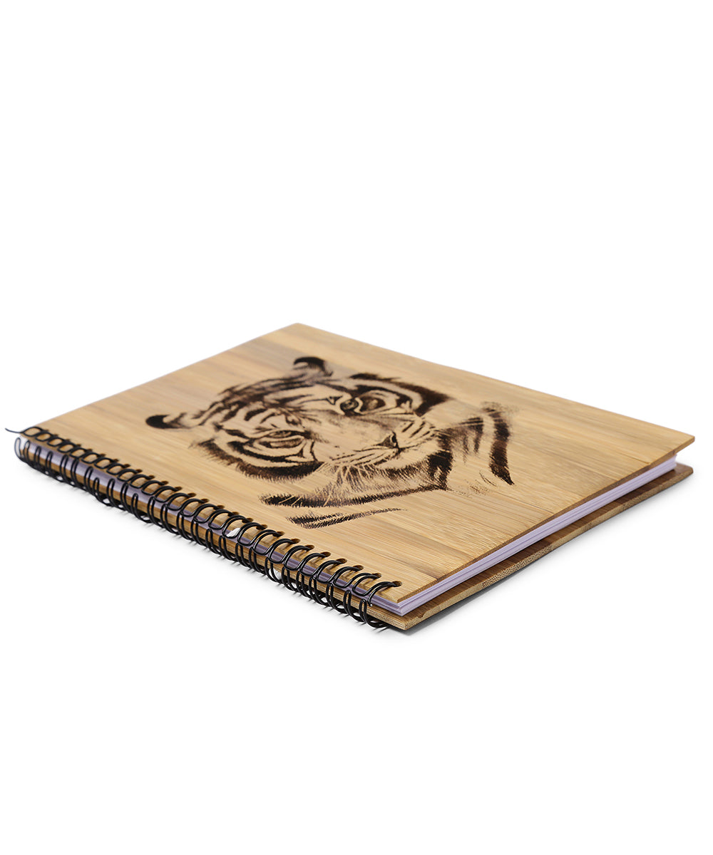 Brown natural hand printed bamboo wood notebook 150 pages