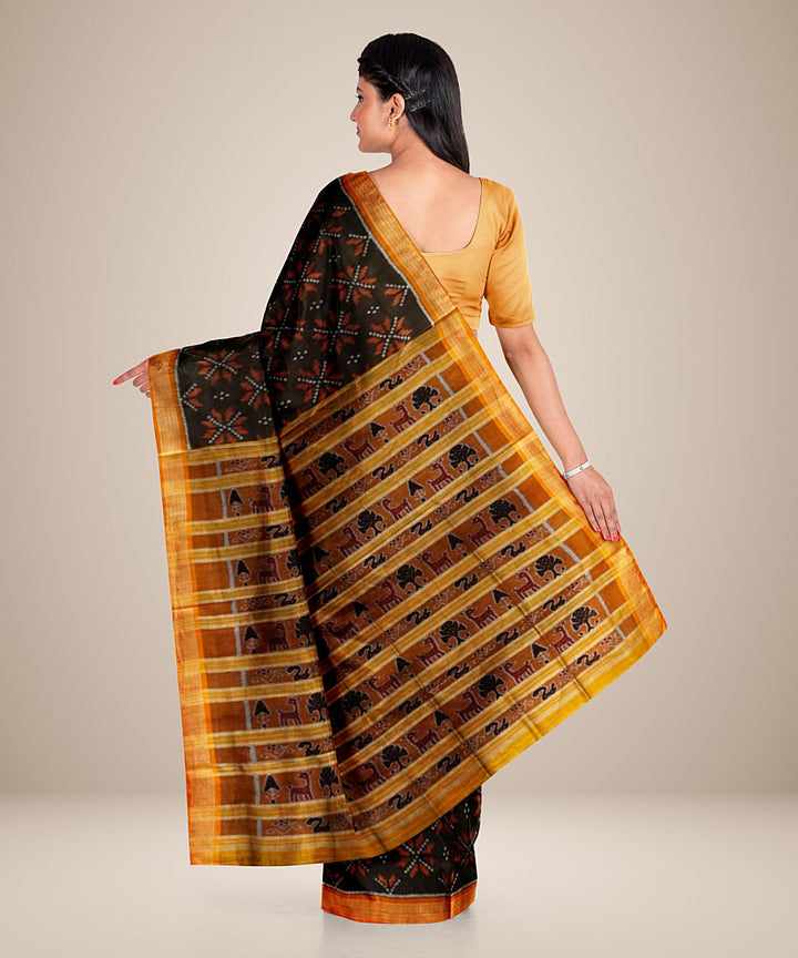 Black yellow silk handwoven khandua saree