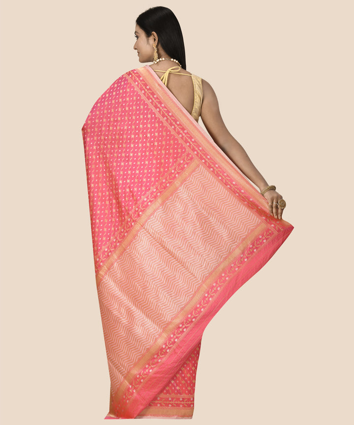 Pink silk handloom banarasi saree