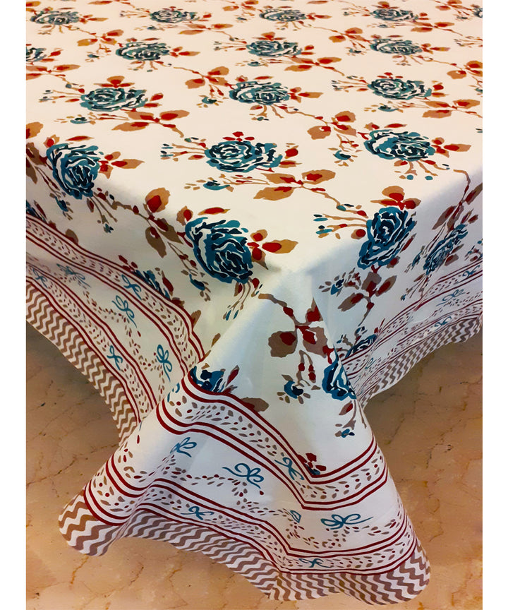 Multicolor handblock print cotton table cover with 6 napkins