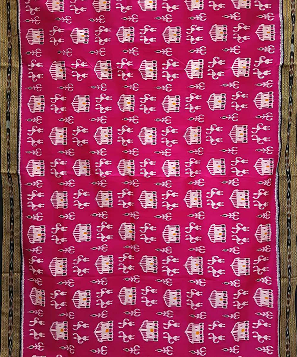 Pink black handwoven khandua silk saree