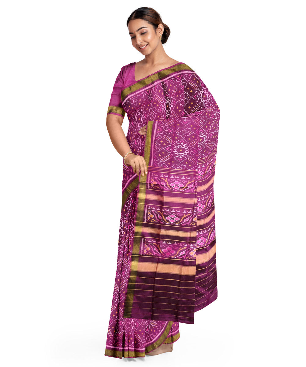 Purple silk handwoven patola saree