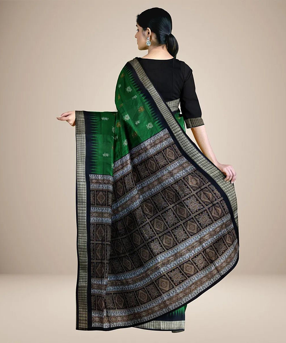 Dark green handwoven silk sambalpuri saree