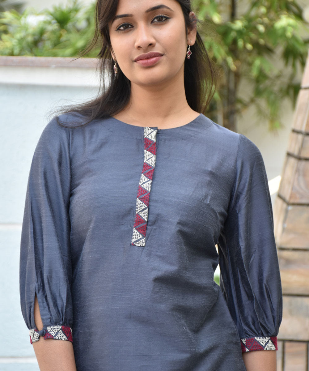Grey silk hand embroidery tunic