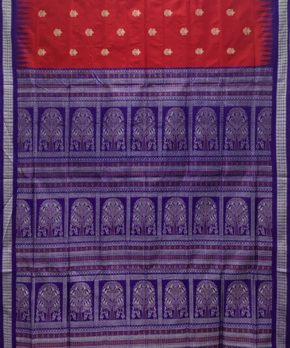 Red blue handwoven silk sambalpuri saree