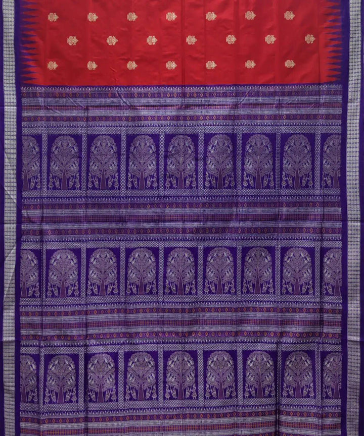 Red blue handwoven silk sambalpuri saree