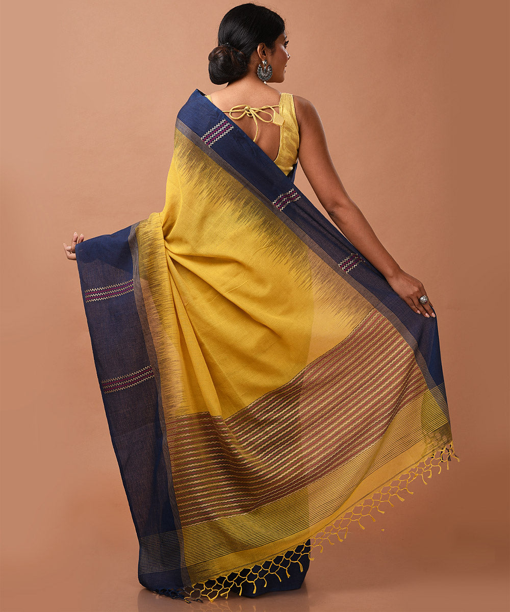 Mustard handloom cotton jamdani saree