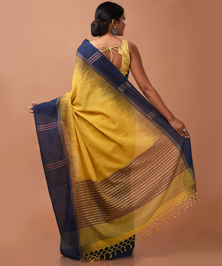 Mustard handloom cotton jamdani saree