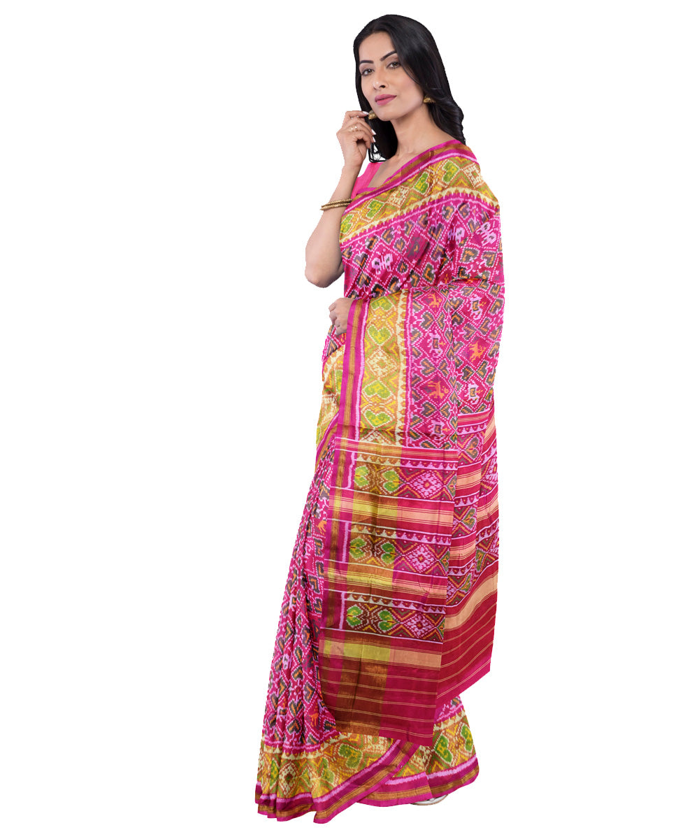 Patola pink silk handwoven saree