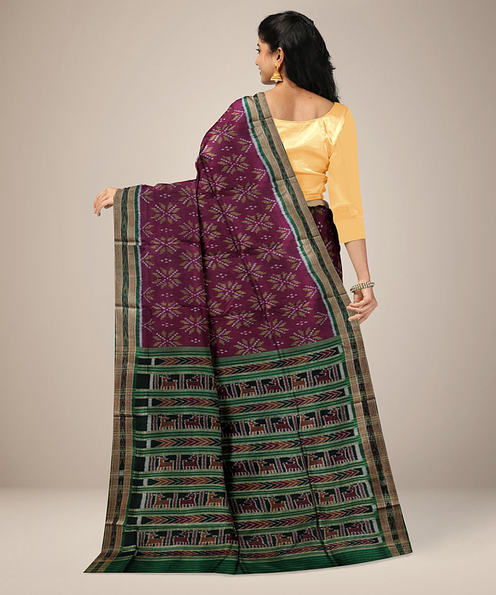 Maroon handwoven silk khandua saree