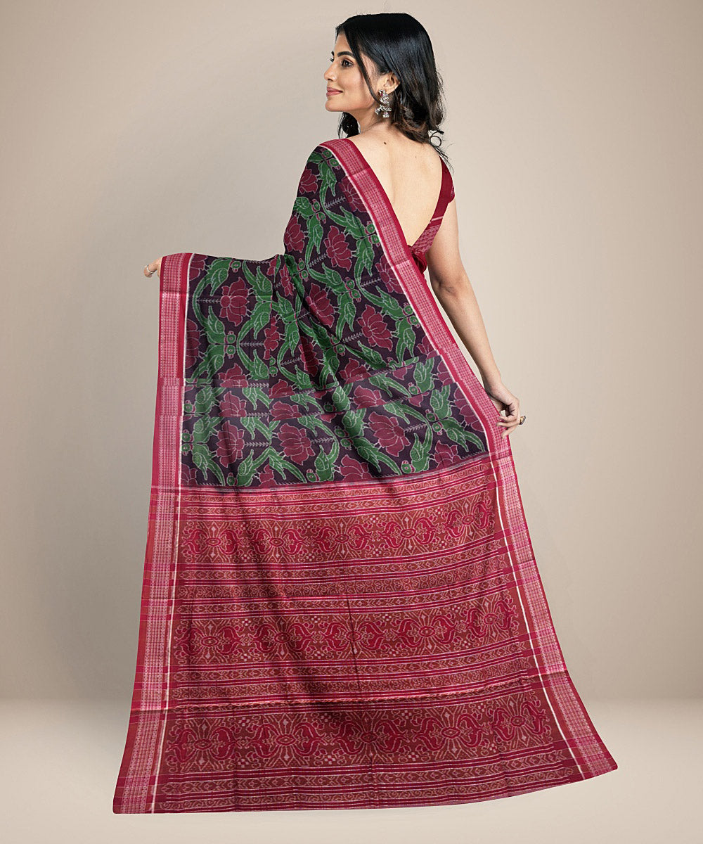 Pink green floral cotton handwoven sambalpuri saree