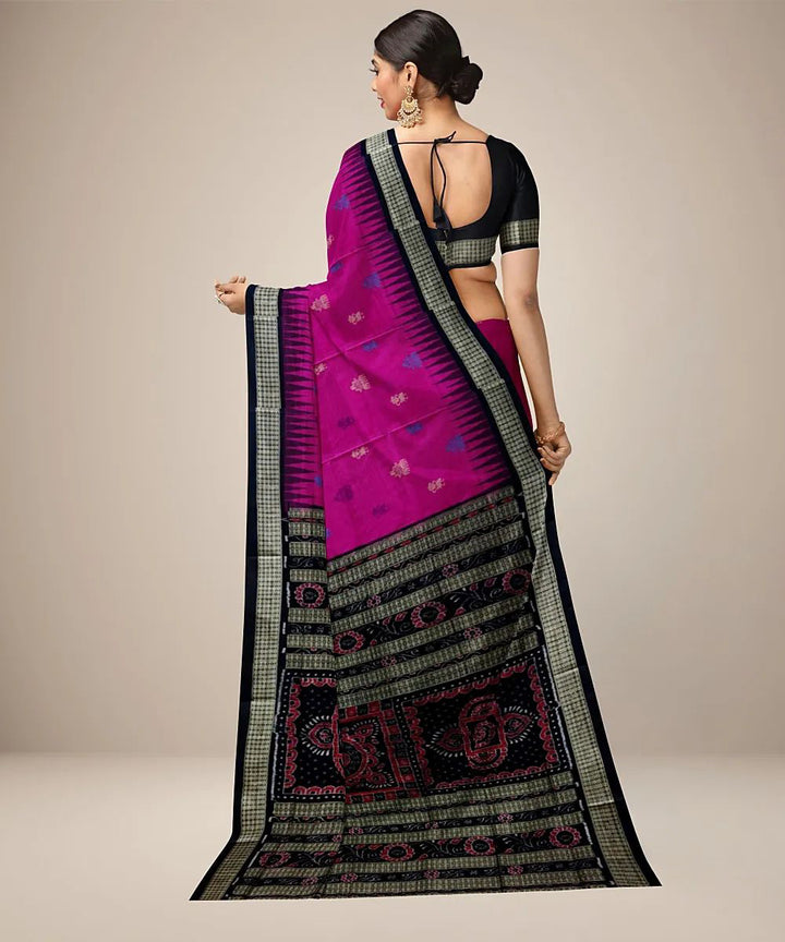 Pink black handwoven silk sambalpuri saree