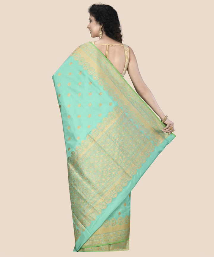 Cyan green silk handwoven banarasi saree