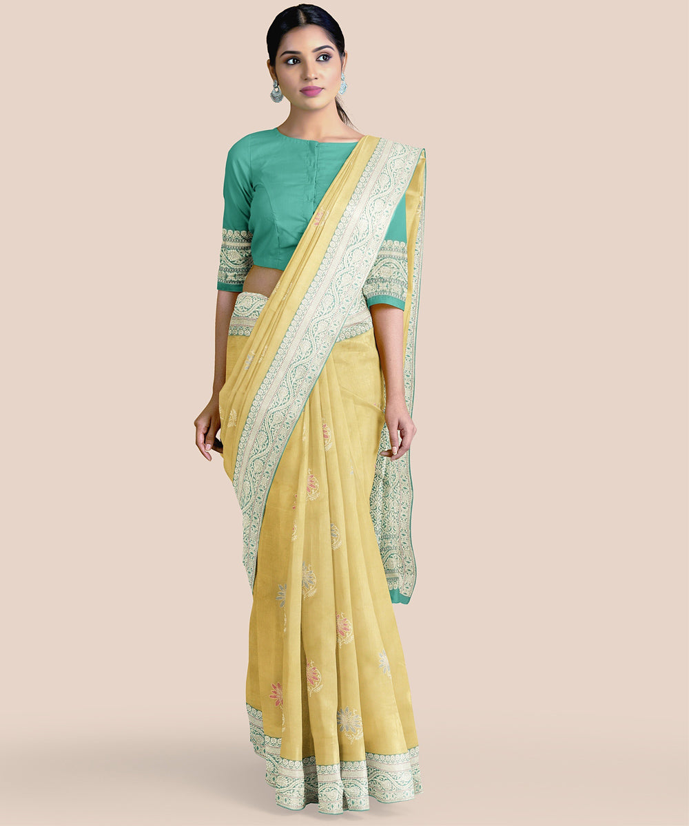 Mustard green silk handloom banarasi saree