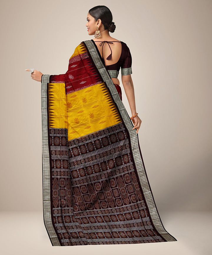 Yellow maroon black silk handwoven bomkai saree