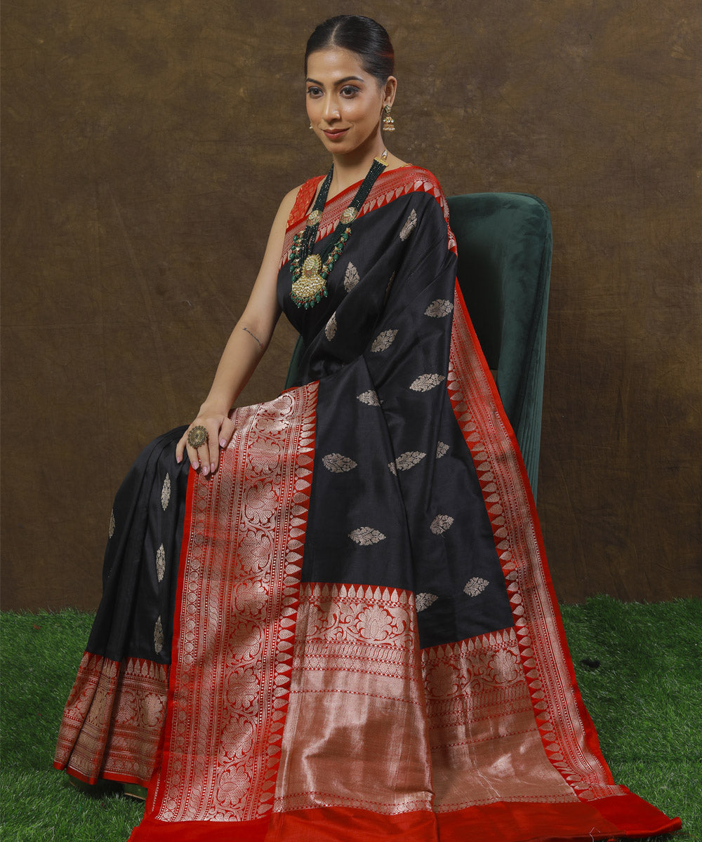 Black red silk handloom banarasi saree