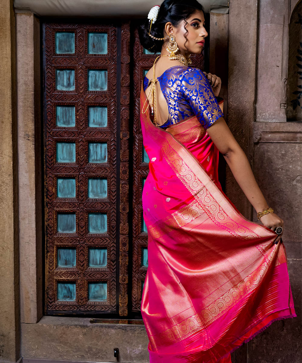 Pink silk handwoven banarasi saree