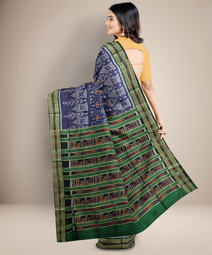 Grey black and green handwoven silk khandua saree