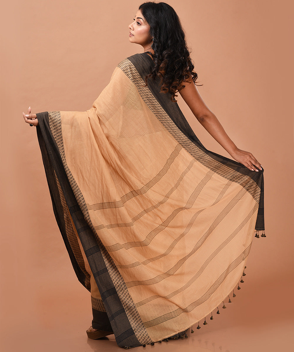 Light brown handloom cotton jamdani saree