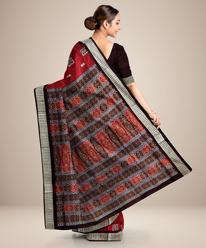 Red black silk handwoven bomkai saree