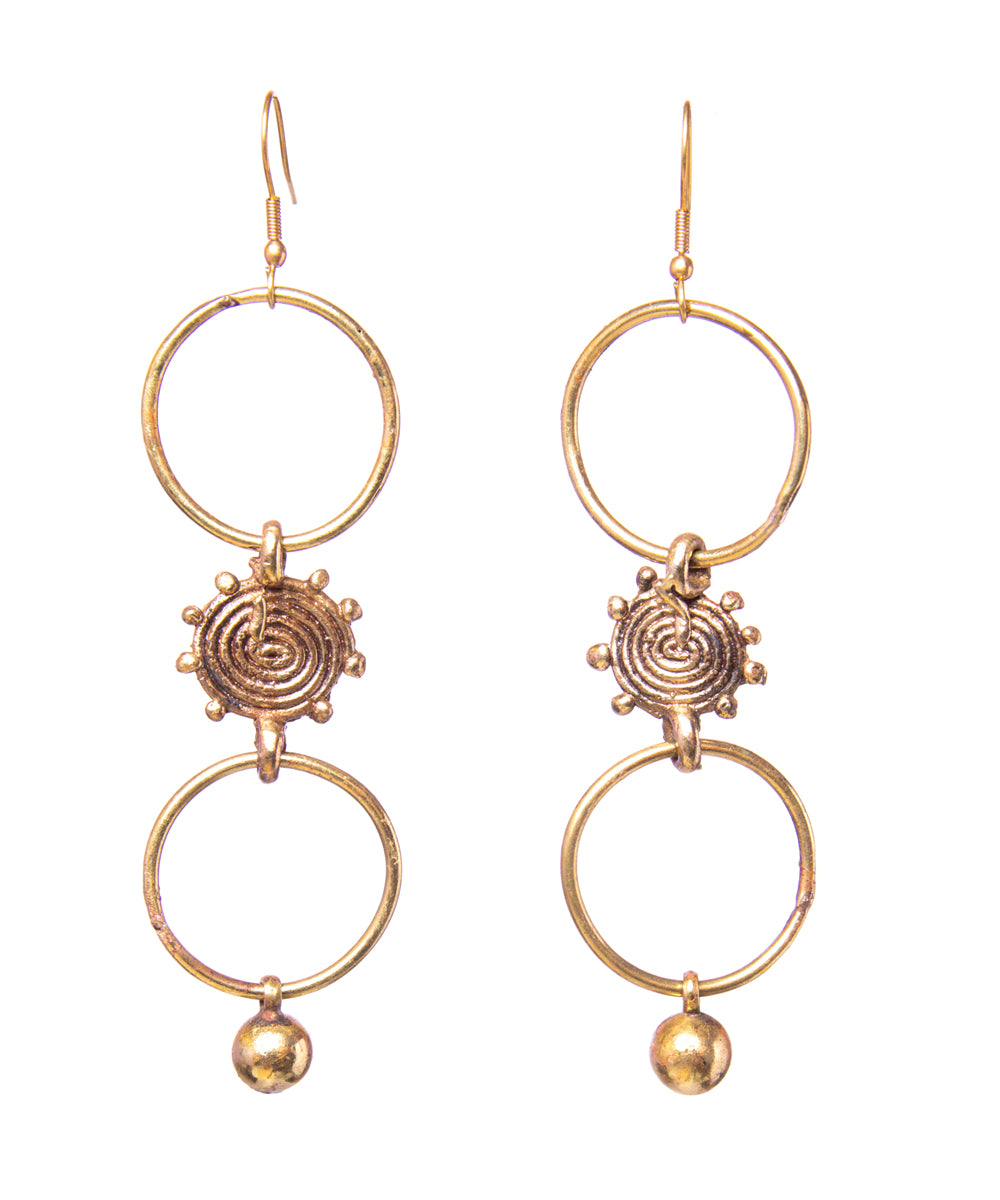 Golden brass tri-ring gold brass earrings
