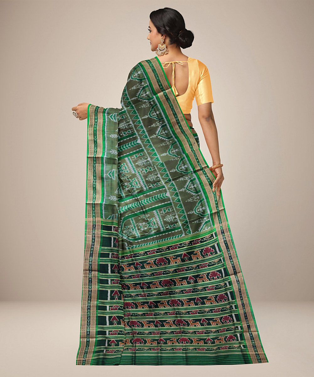 Moss grey green silk handwoven khandua saree