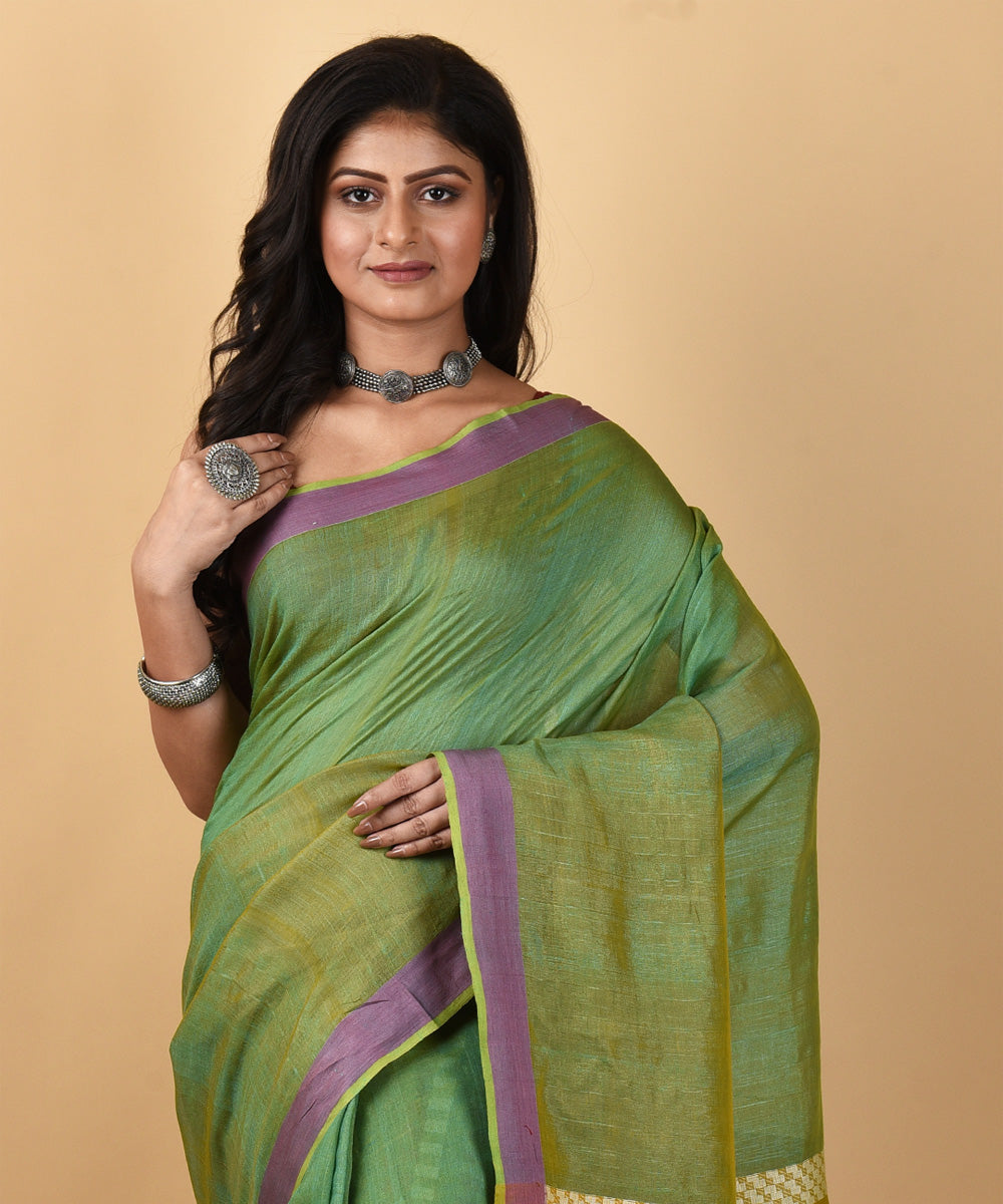 Shades of green handwoven tussar silk jamdani saree