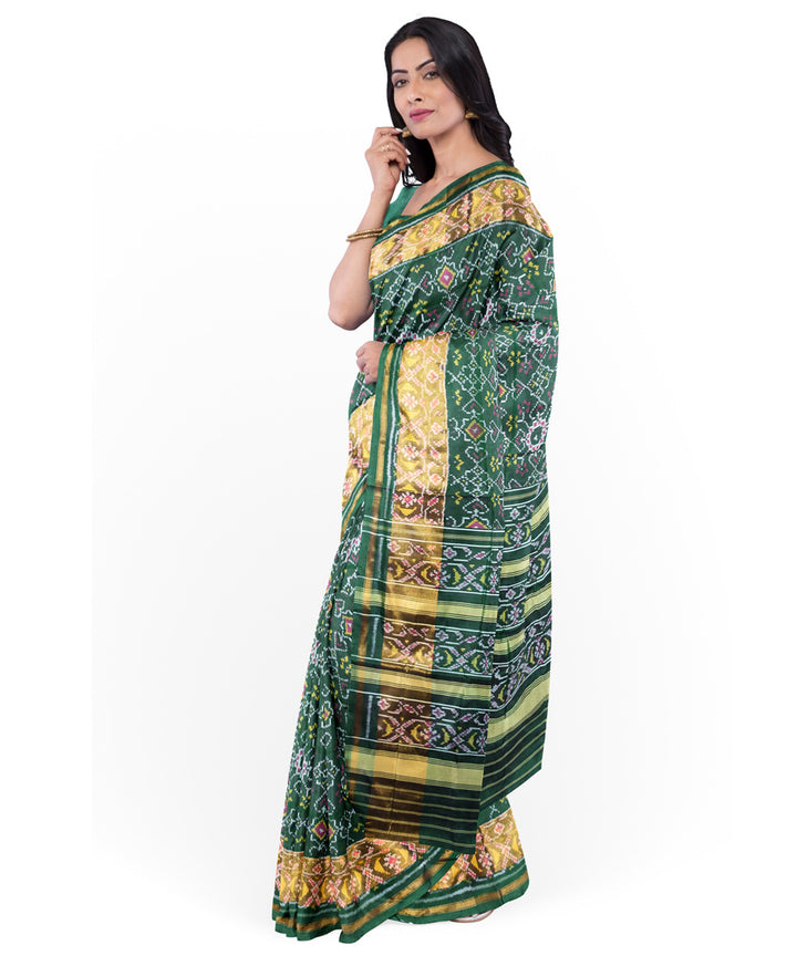 Dark green silk patola handloom saree