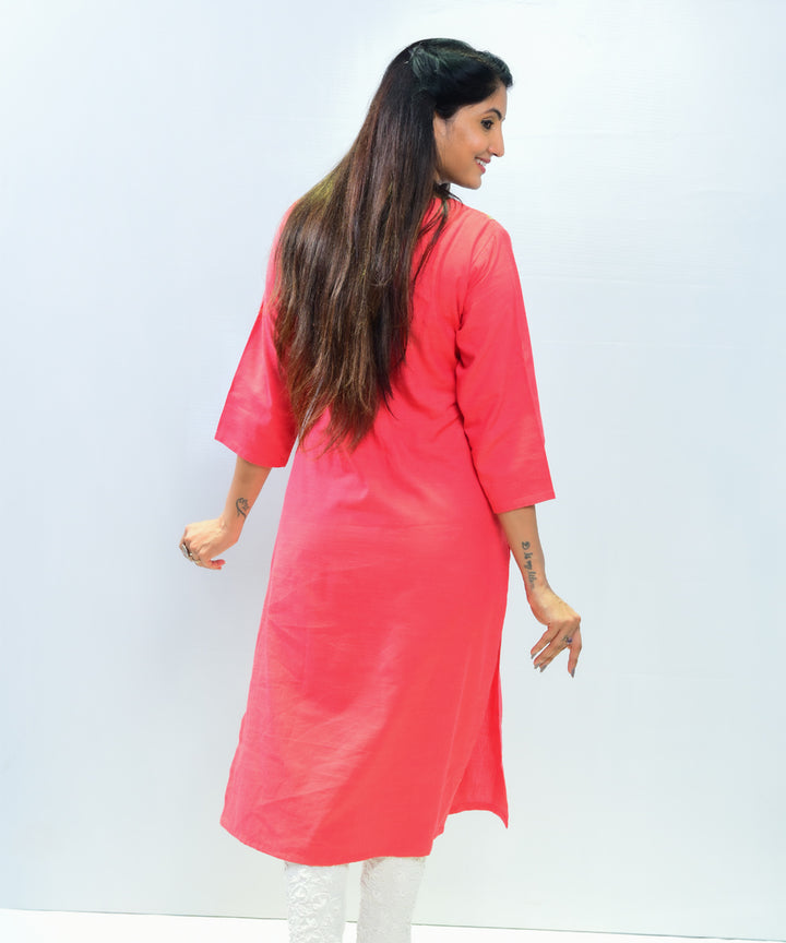 Red neran hand embroidery cotton kurta