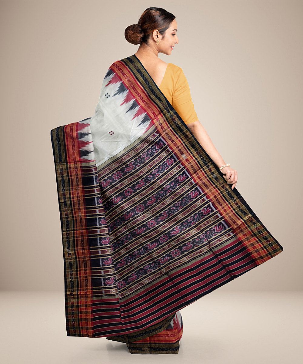 White with red black silk handwoven khandua saree