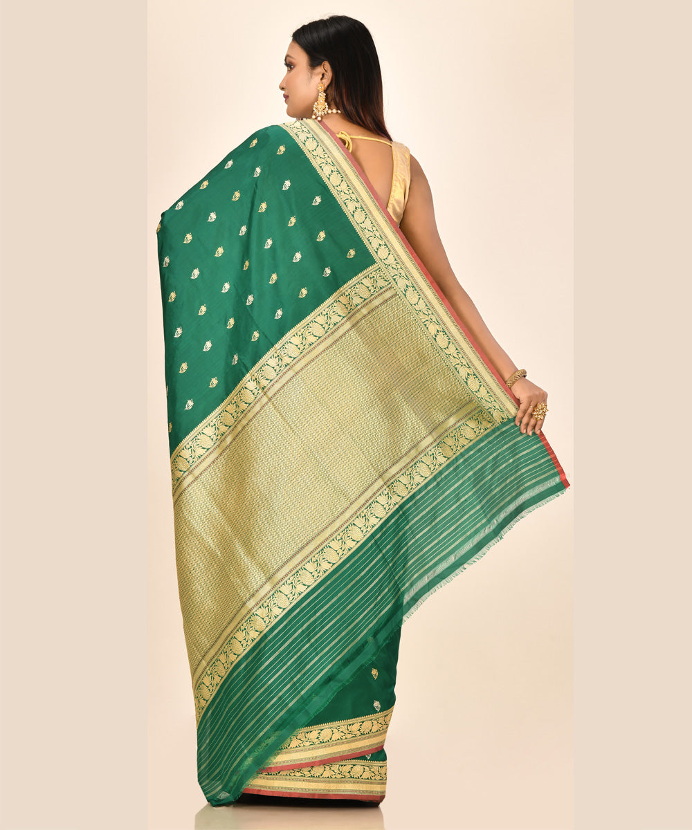 Teal green silk handloom banarasi saree