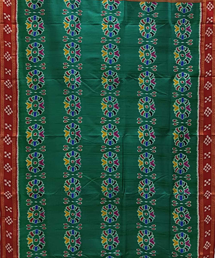 Dark green red handwoven khandua silk saree