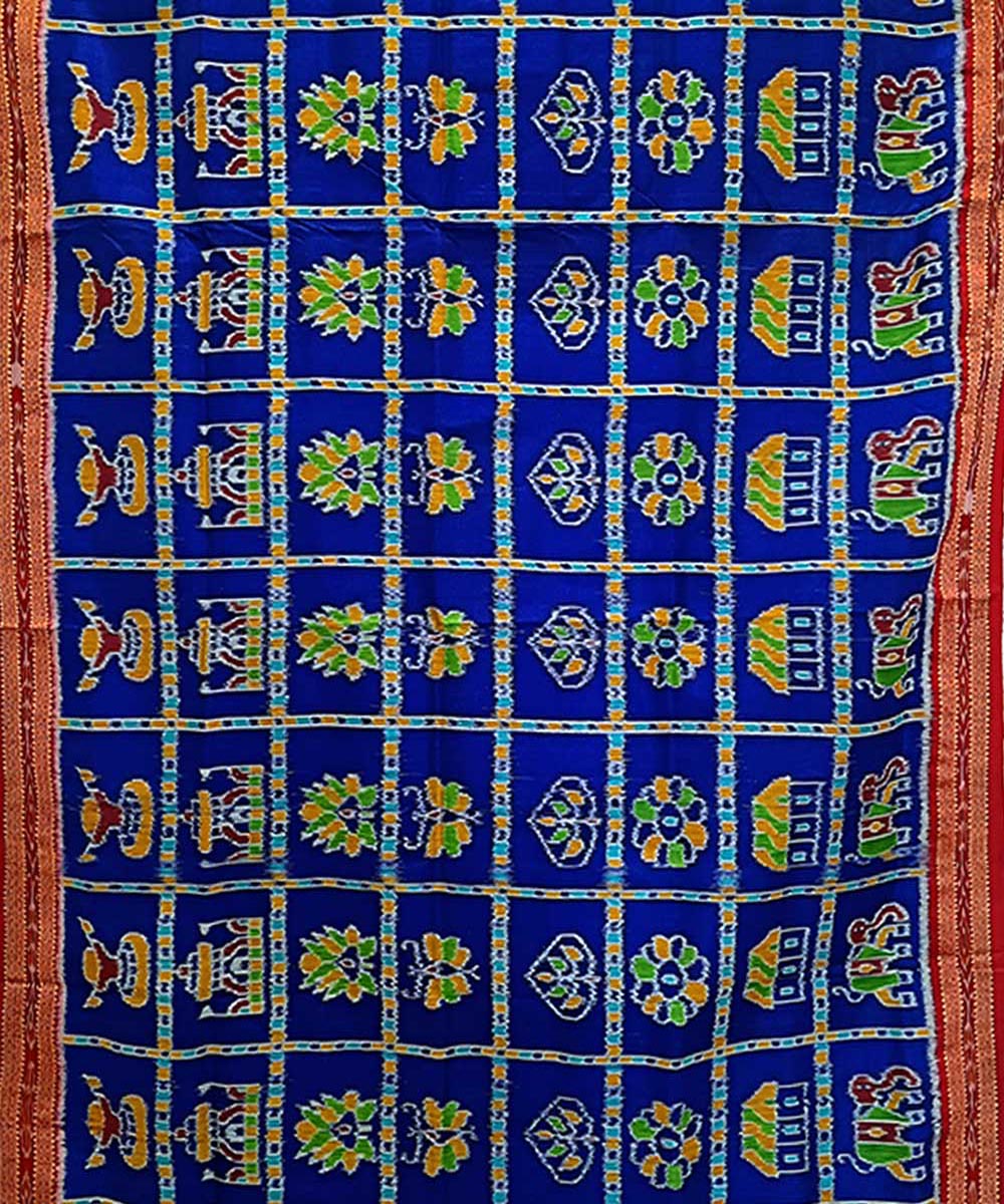 Indigo maroon handwoven silk khandua saree