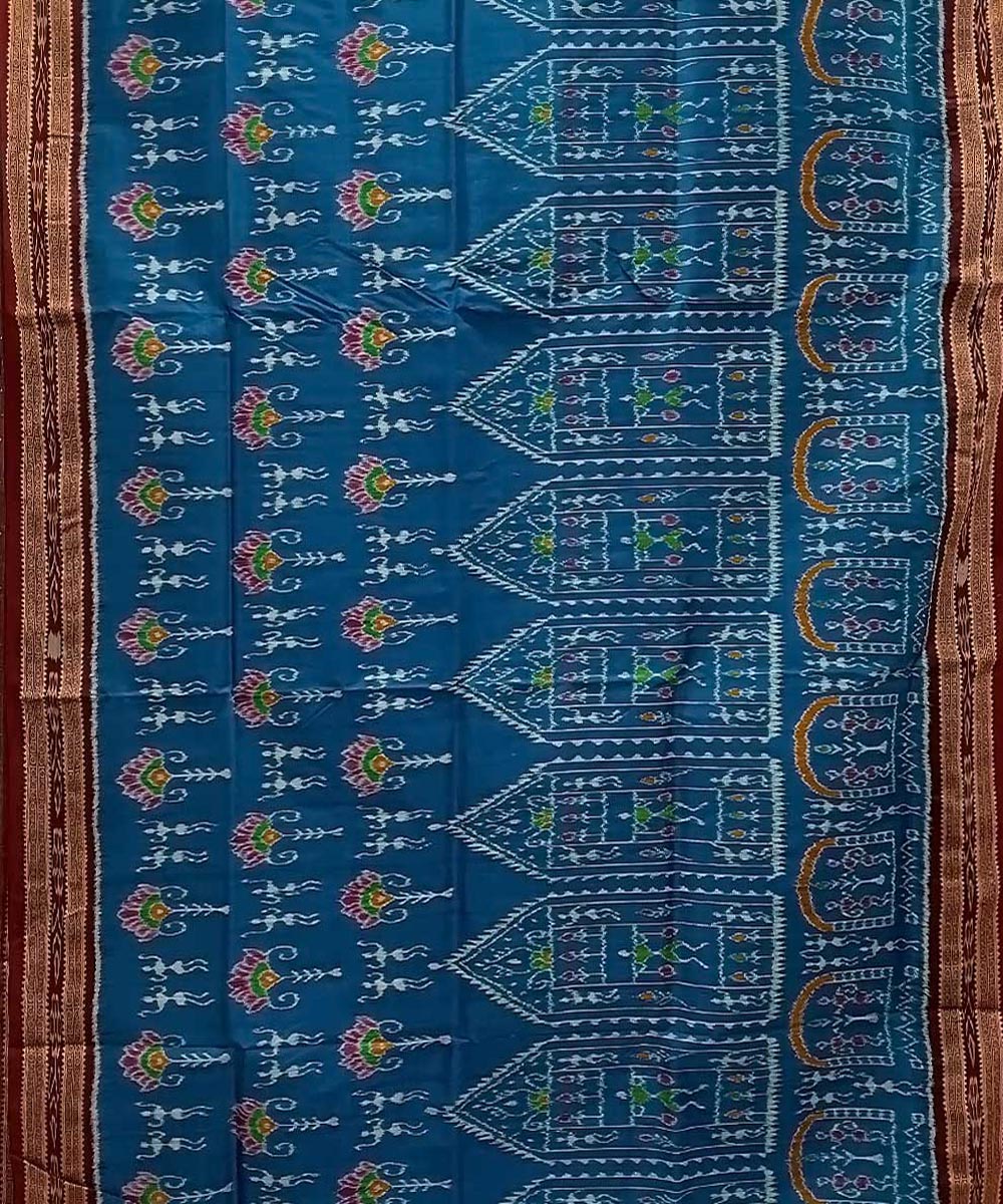 Sky blue maroon handwoven khandua silk saree