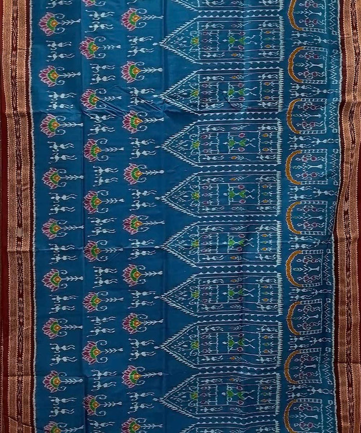 Sky blue maroon handwoven khandua silk saree