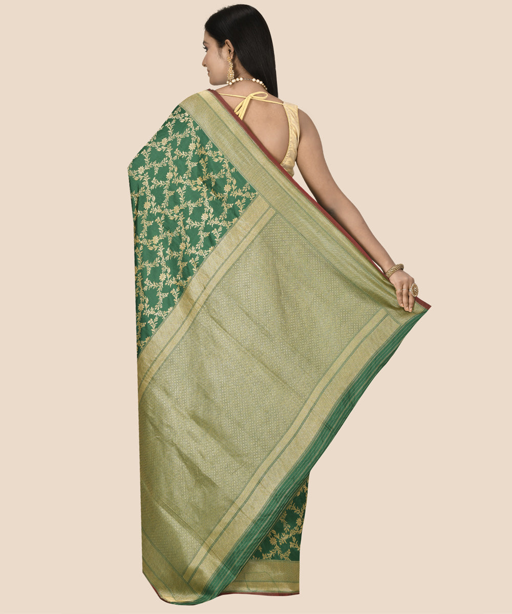 Dark green silk handwoven banarasi saree