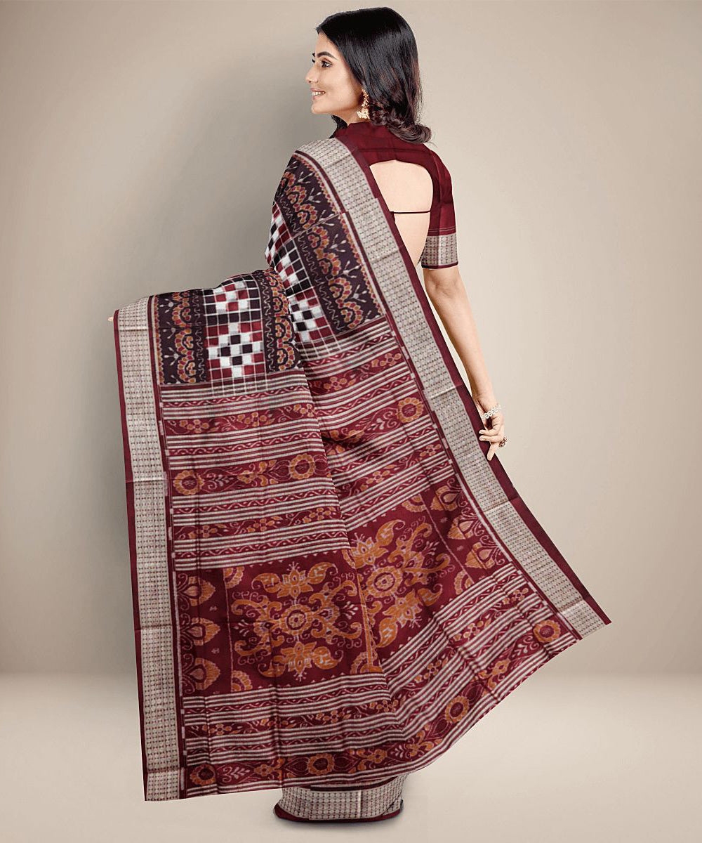 Coffee brown handwoven silk sambalpuri saree