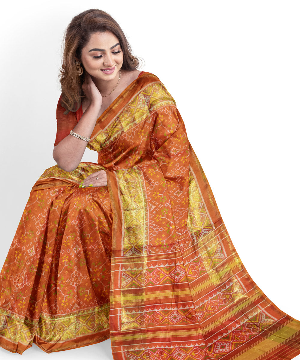 Orange and yellow silk handloom patola saree