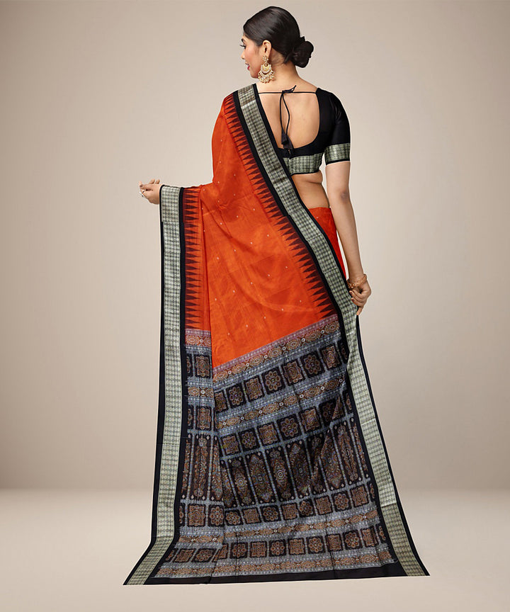 Orange black silk handwoven bomkai saree