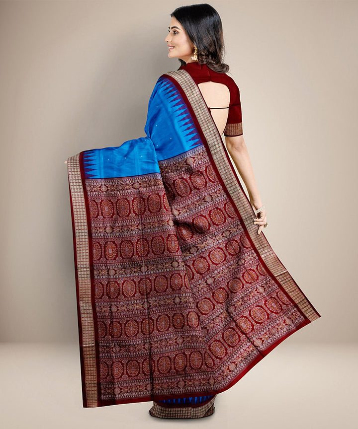 Sky blue maroon silk handwoven bomkai saree