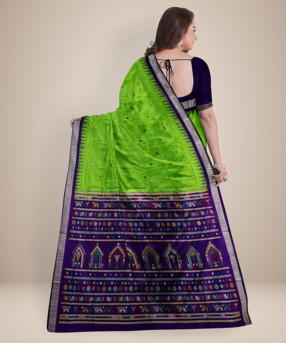 Lime green black dongoria silk handwoven saree