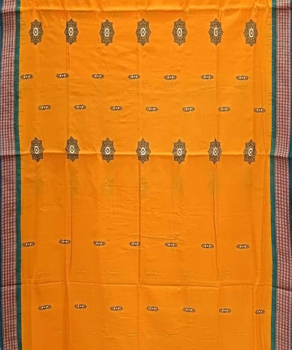 Yellow cyan green handwoven bomkai cotton saree