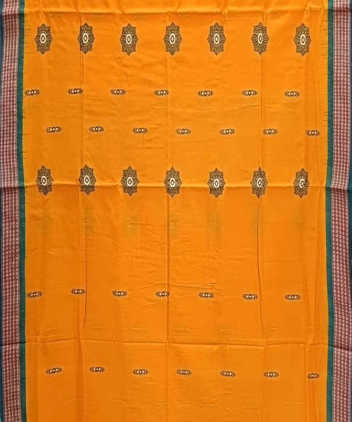 Yellow cyan green handwoven bomkai cotton saree