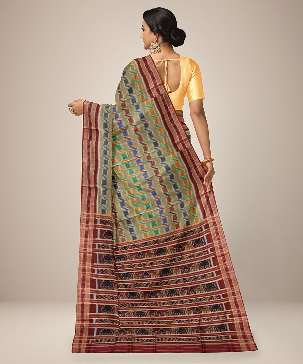 Beige multicolor silk handwoven khandua saree