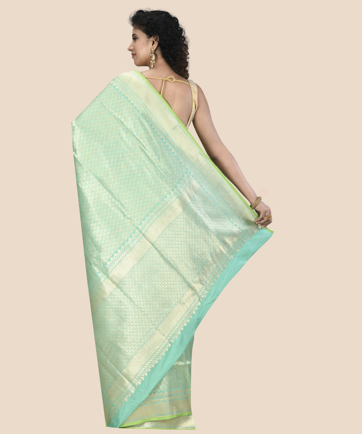 Cyan green silk handloom banarasi saree