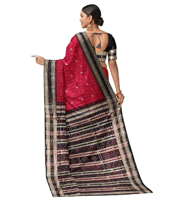 Red black handwoven silk sambalpuri saree