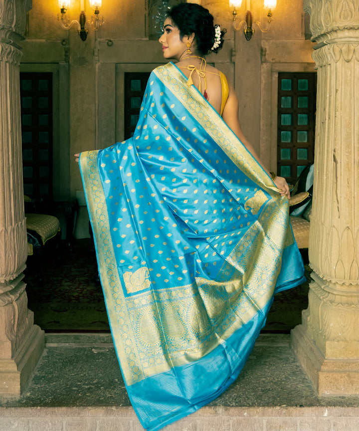 Sky blue silk handwoven banarasi saree